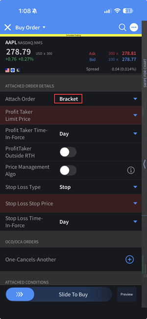 The bracket order option on the iPhone